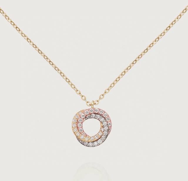 Cartier white diamond three-color three-ring necklace, shipped, S925 sterling si