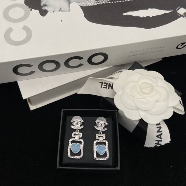 Chanel 25P New Double C Blue Perfume Bottle Earrings Extremely beautiful in pers