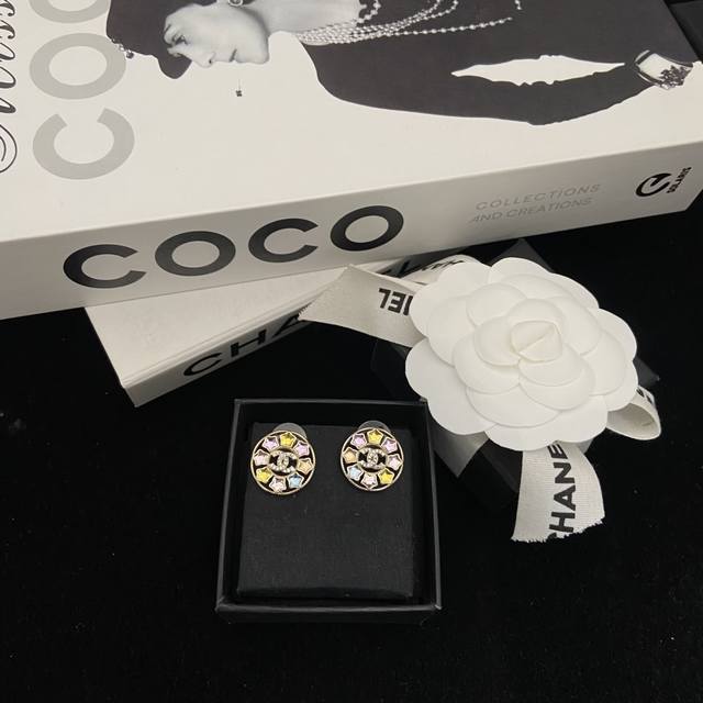 Chanel Round Diamond Five-Pointed Star Earrings Dopamine Color Bingbling Rich Pr