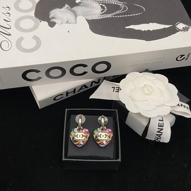 Today's New Arrival: Chanel 24A New Colorful Heart Double C Stud Earrings. Retro