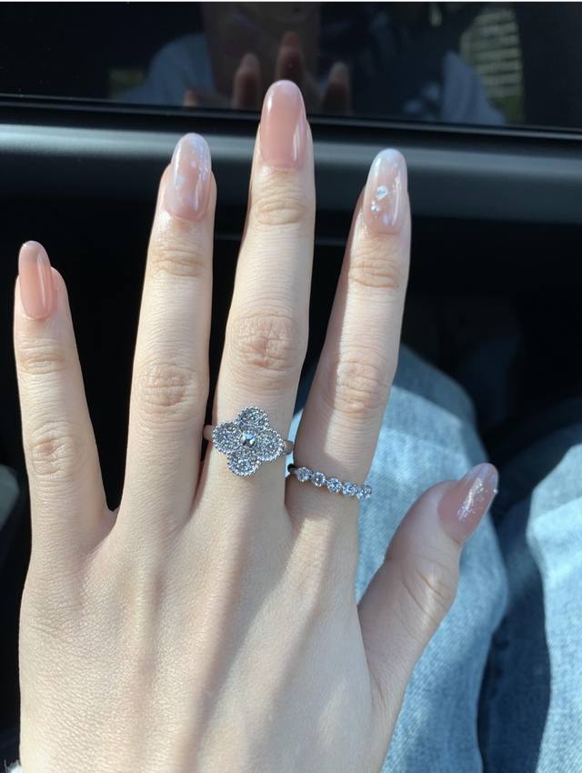 V gold plated 1.0mm gold, top-quality VCA full diamond four-leaf clover ring, su