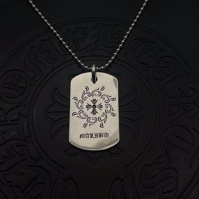 High-quality Chrome Hearts large sunflower dog tag pendant with beaded chain, si
