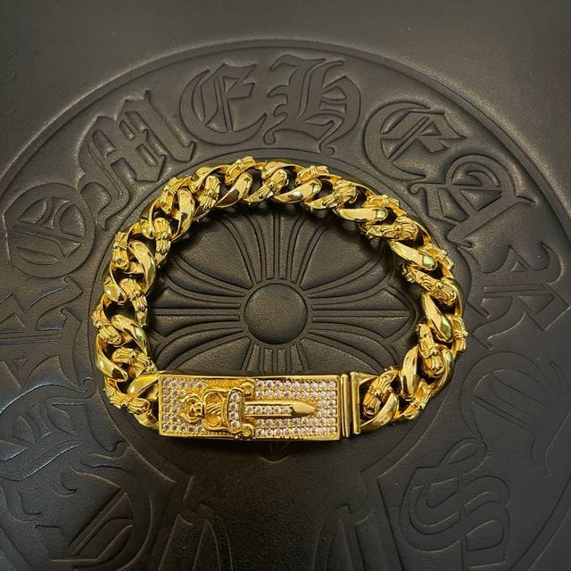 Exclusive quality Chrome Hearts gold classic smooth cross braided sword full dia