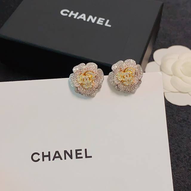 New Chanel Camellia Earrings with Colored Diamonds - Exactly the Original! High-