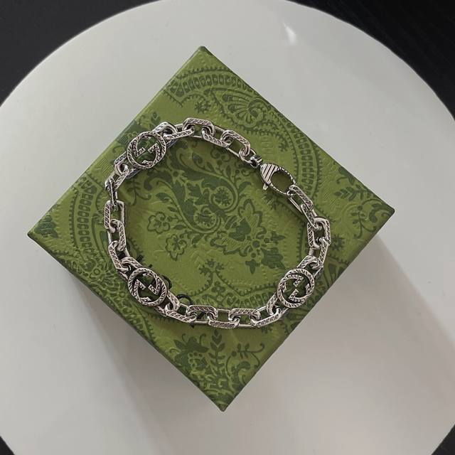 Guco Bracelet, New Style, Double C Interlocking Design, Vintage Distressed Finis