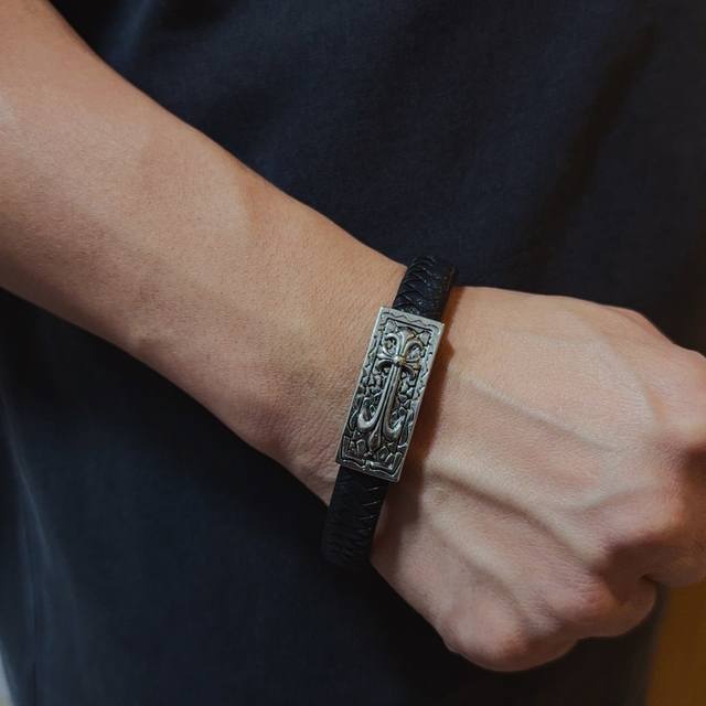 Chrome Hearts Cross Leather Cord Bracelet, a trendy and fashionable must-have fo