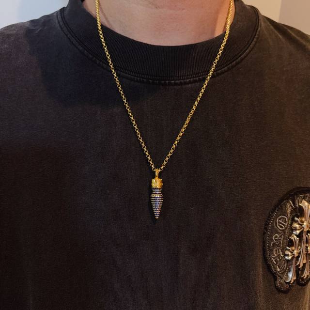 New boutique quality Chrome Hearts classic necklace with blue diamond lettering