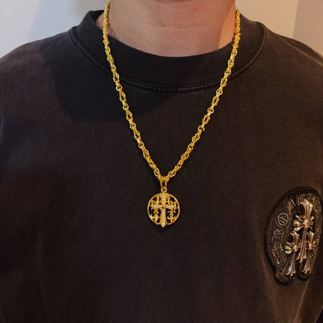 New boutique quality Chrome Hearts multi-element necklace with round pendant, fu