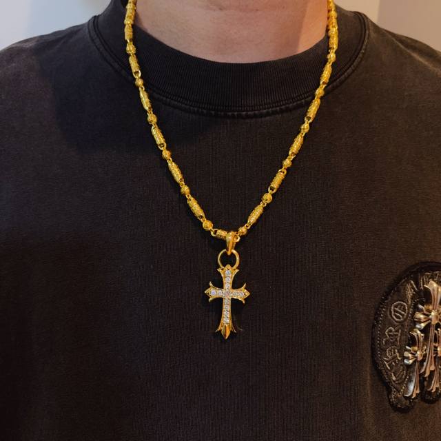 New boutique quality Chrome Hearts gold classic cross flower ball necklace with