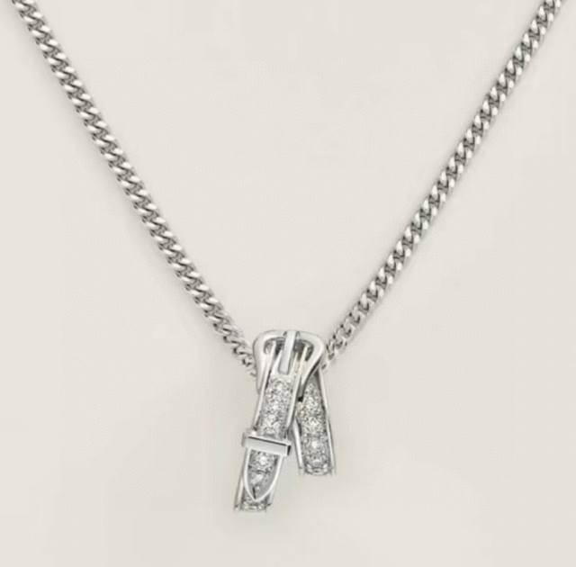 Exquisitely crafted Hermes belt buckle necklace, full diamond setting, hand-set