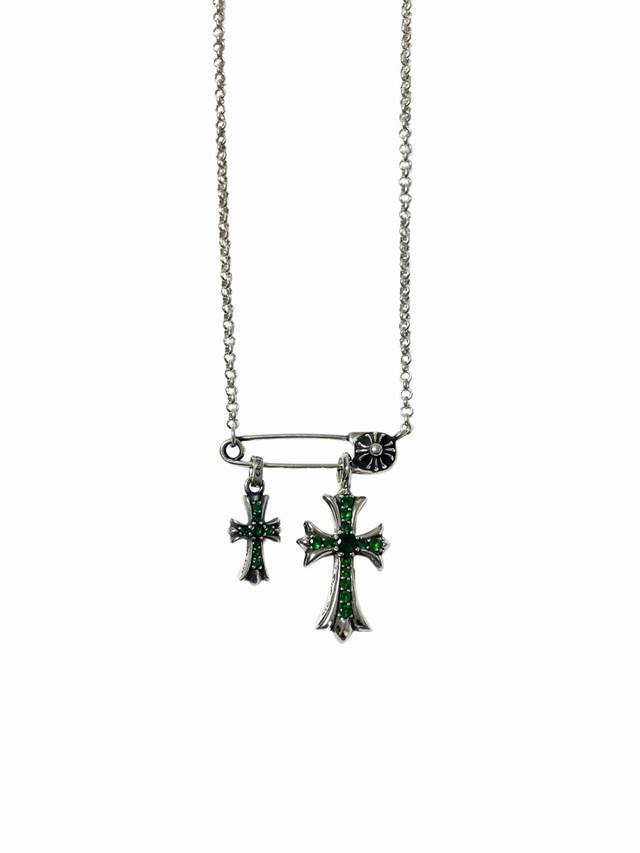 Chrome Hearts cross brooch with green diamond cross and small green diamond cros