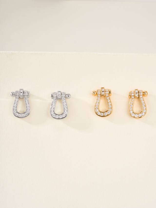 Fred Horseshoe Stud Earrings, Medium Size, Rose Gold, White Gold, Yellow Gold. I