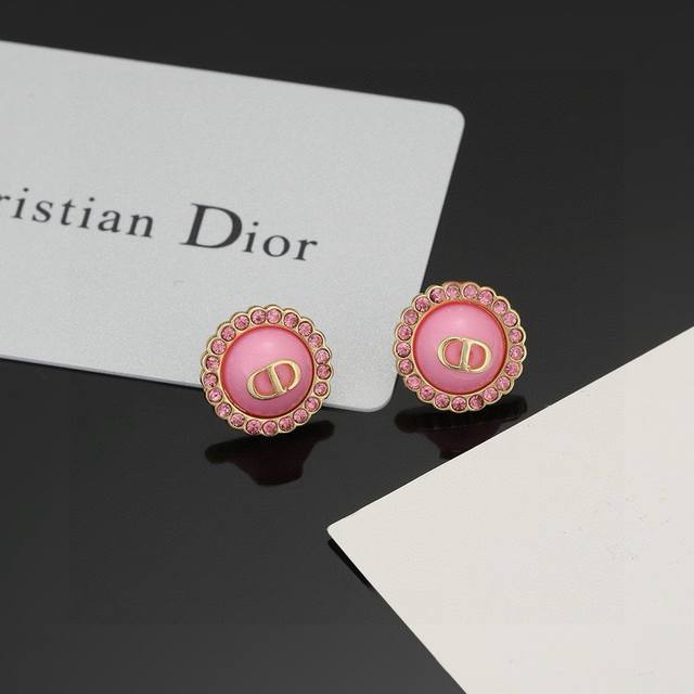 Latest Dior pink round earrings, a popular style among online influencers, from