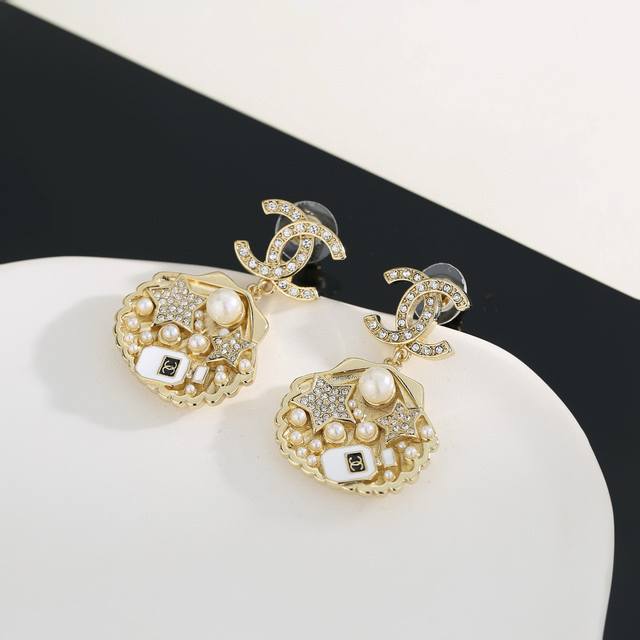 Chanel Ocean Series Seashell Light Gold Earrings - Trendy Early Spring Stud Earr