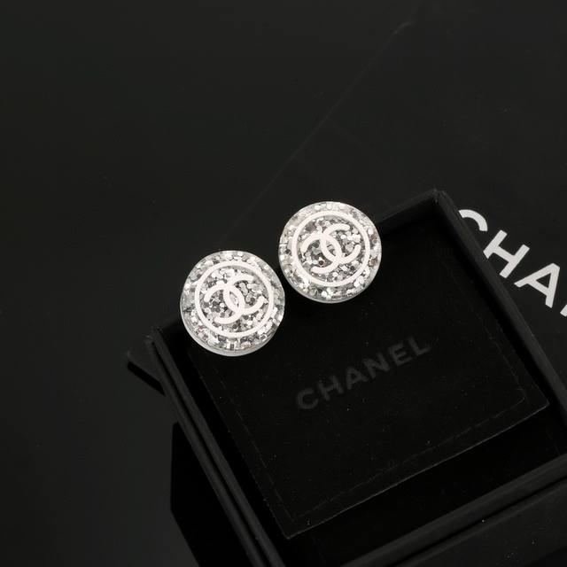 Today's New Arrival: Acrylic Round Silver Glitter Double C Stud Earrings. These