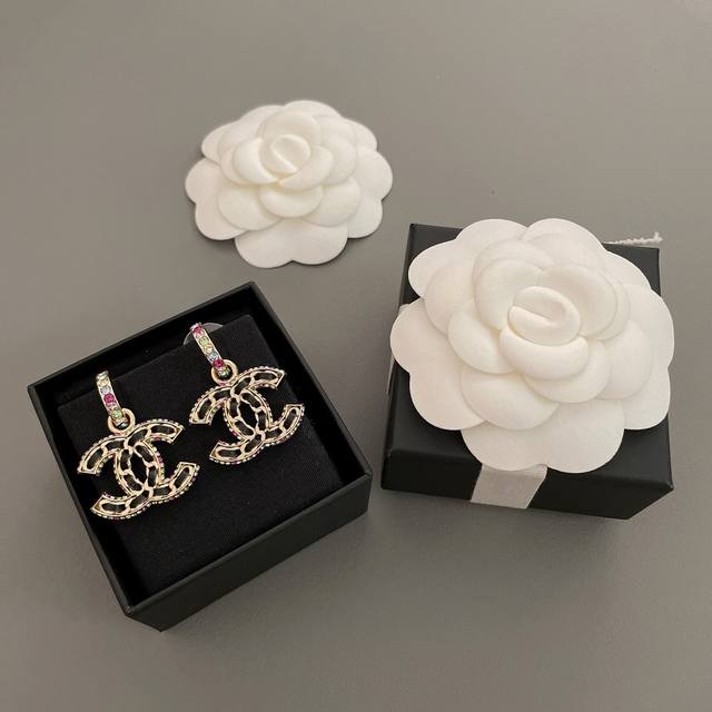 Our black leather rhinestone double C hook earrings are absolutely stunning, inc