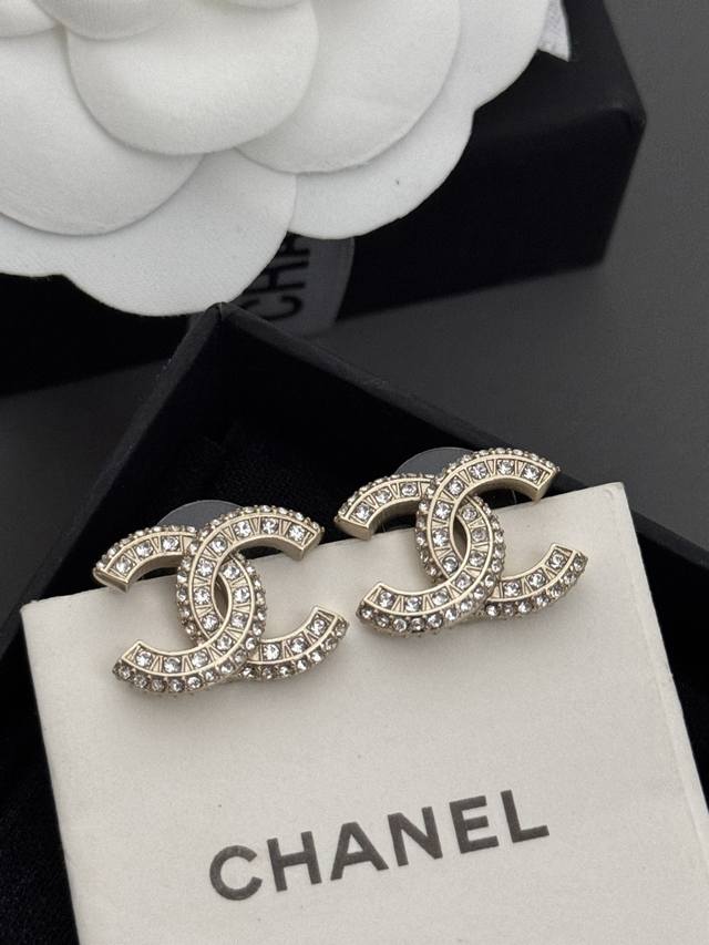 Ch*Nel Super Classic Series Full Diamond Cc Earrings, Consistent with Batch Z Ma