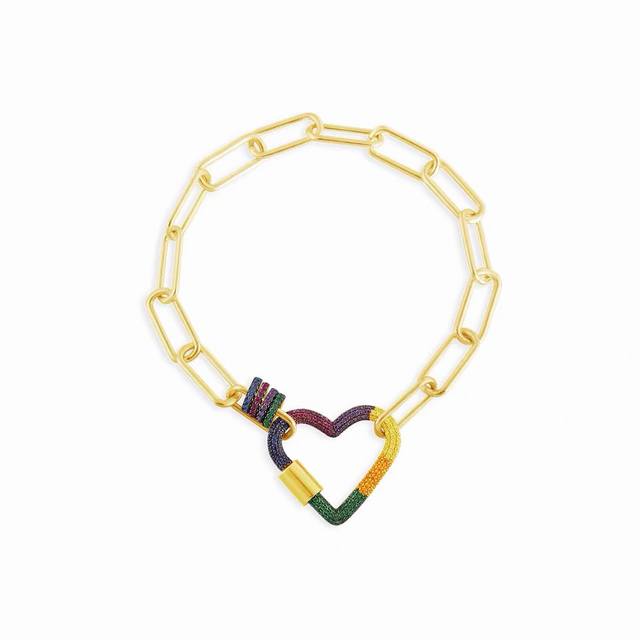 A batch of M Monaco rainbow heart pendant chain bracelet, sweet interlocking lin
