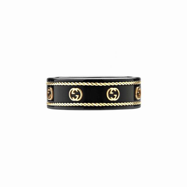 Gucci Lcon series gold interlocking double G ring, exquisite version, ceramic ma
