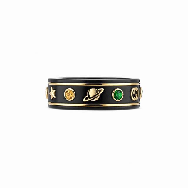 Gucci Lcon series gold interlocking double G ring, exquisite version, ceramic ma