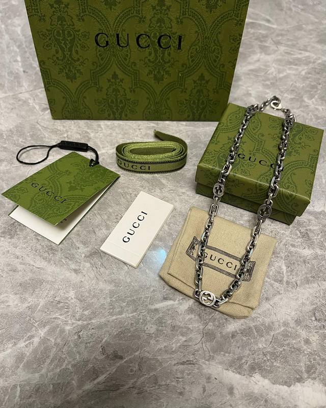 Antique Interlocking Six-G Necklace, High-Quality Sterling Silver, Vintage Antiq