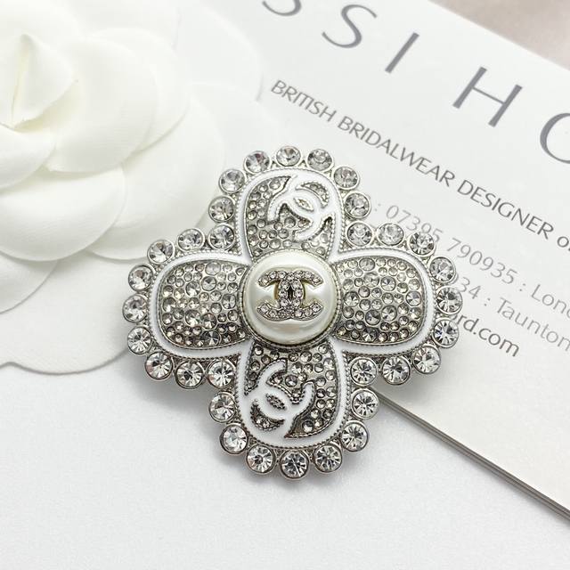 Code A744 Chanel Brooch Hot Selling New Arrival Chanel 25 Silver Full Rhinestone