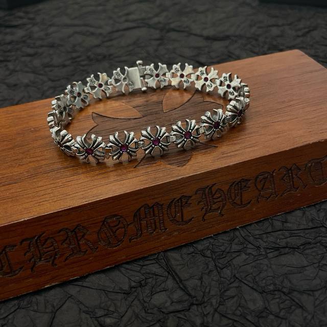 New boutique quality Chrome Hearts classic retro pink diamond cross flower brace