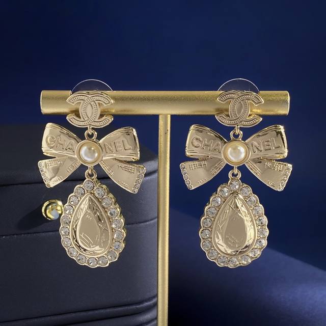 Long Stud Earrings Chanel style, European and American fashion, high-end feel, s