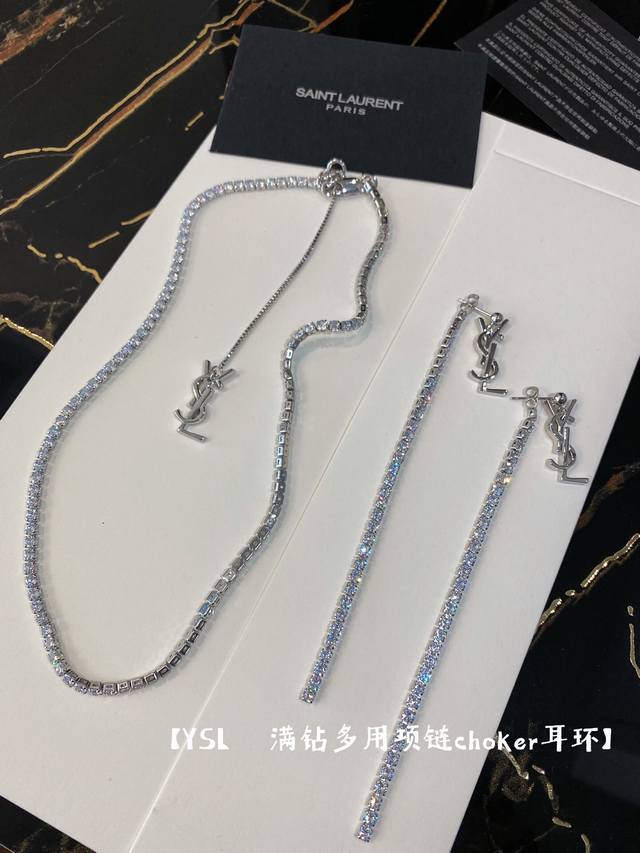 YSL Saint Laurent Letter Tassel Full Diamond Necklace, Original Brass Material.