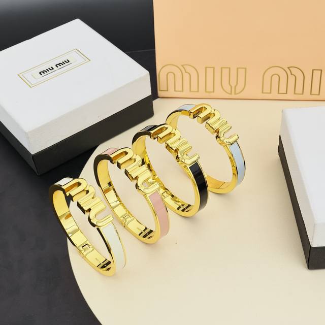 Miumiu Candy Color Enamel Letter Bracelet Featuring Miumiu's logo design element