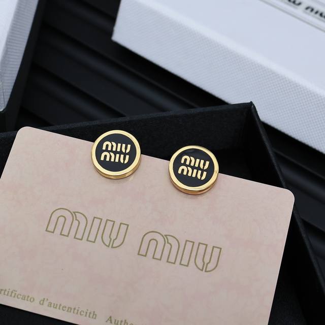 Miumiu Enamel Button Letter Earrings Featuring Miumiu's logo design elements, mi
