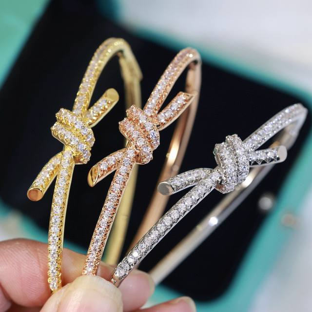 New Tiffany Knot Bangle, Matte Gold Material with Original Logo, Breathtakingly