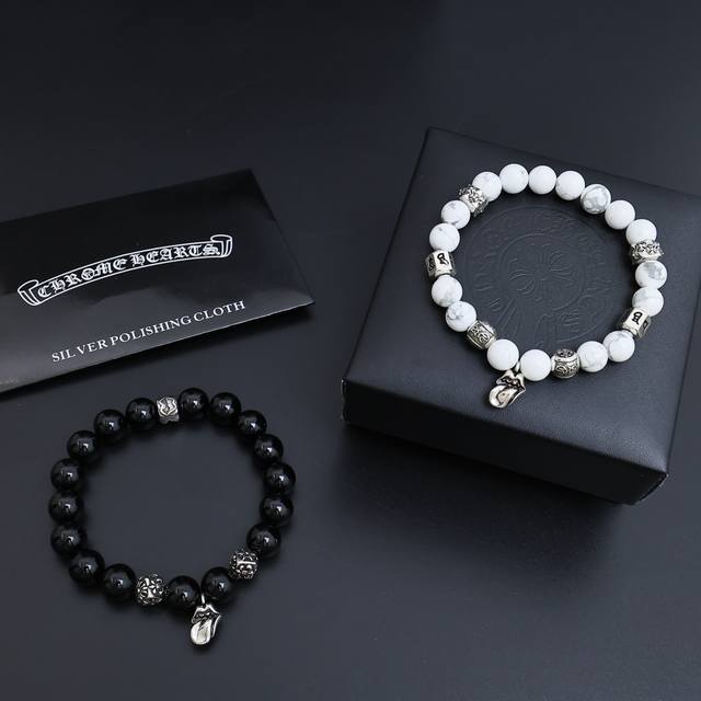 Chrome Hearts Natural Bead Silver Bracelet for Couples. A Chrome Hearts bracelet