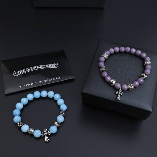 Chrome Hearts Natural Bead Silver Bracelet for Couples. A Chrome Hearts bracelet