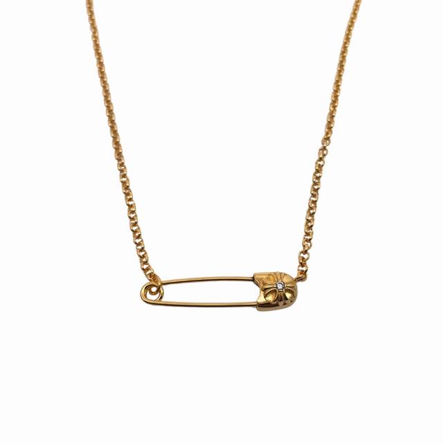 Chrome Hearts Gold-Plated Diamond Brooch Necklace (Ddd) Gold-plated material, ha