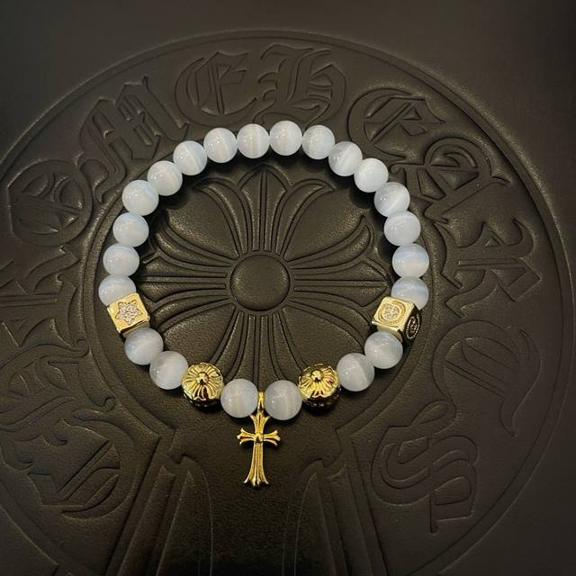 New boutique quality Chrome Hearts classic gold retro multi-element white cat's