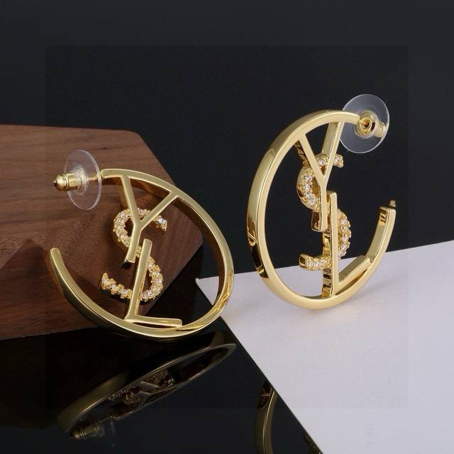 Saint Laurent YSL hoop earrings, classic luxury style, versatile and chic, like