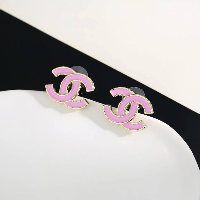 Chanel classic pink double C stud earrings. These earrings are versatile and eas