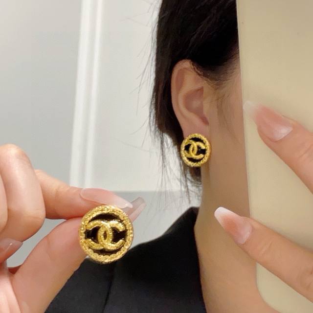 New Chanel New Year Red Retro Earrings, Vintage Gold and Black, New Arrival at B