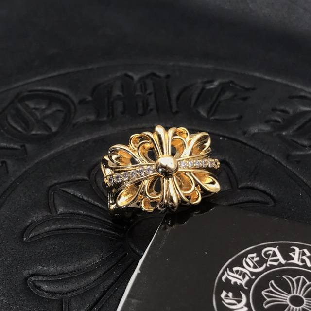 Chrome Hearts High-Version Open Cross Flower Ring, 22K Diamond Set (Ddd)