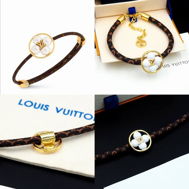 The Louis Vuitton (LV) Pearty Flower leather bracelet interprets the brand's cla