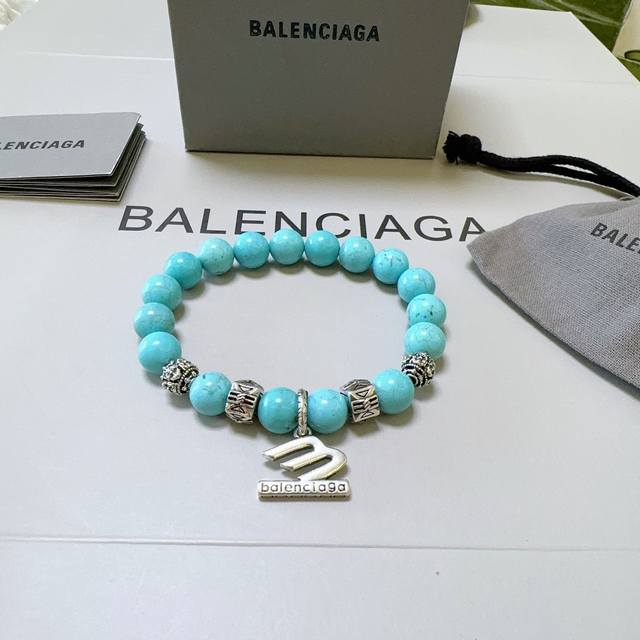 Exquisite replica of a natural turquoise Balenciaga bracelet in Thai silver styl