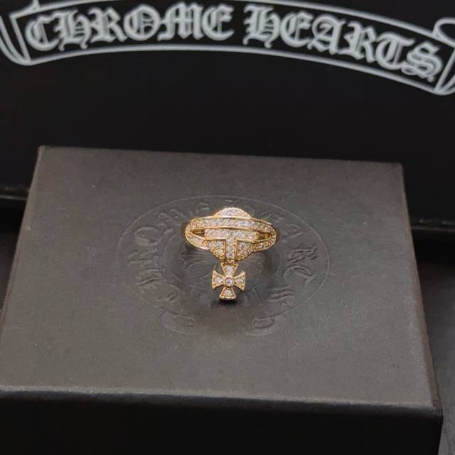 Authentic quality Chrome Hearts classic retro scout floral ring with embossed de