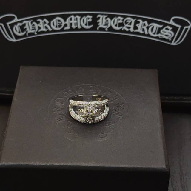Authentic Chrome Hearts classic retro scout floral ring with embossed design and
