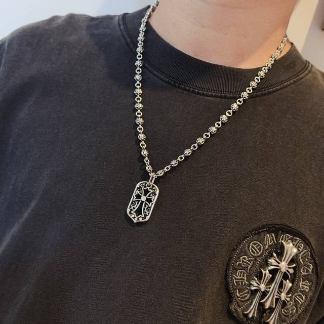 New boutique quality Chrome Hearts classic retro floral ball necklace with squar