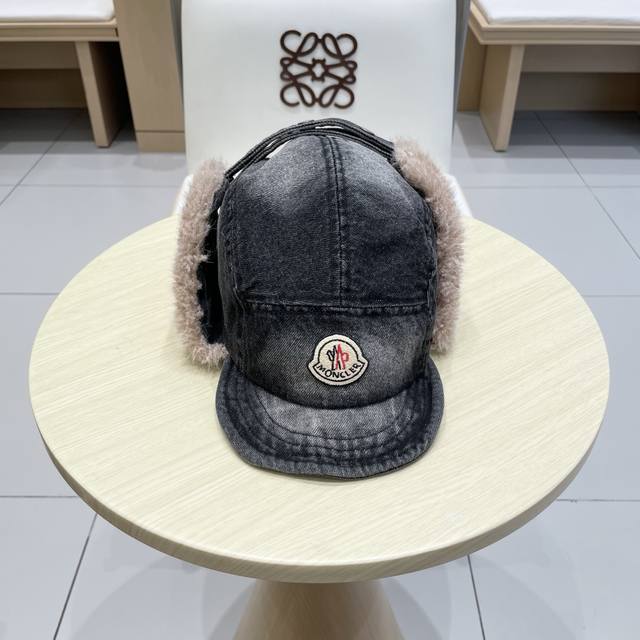 Moncler Retro Flanged Washed Denim Fleece-Lined Lei Feng Hat for Men and Women,