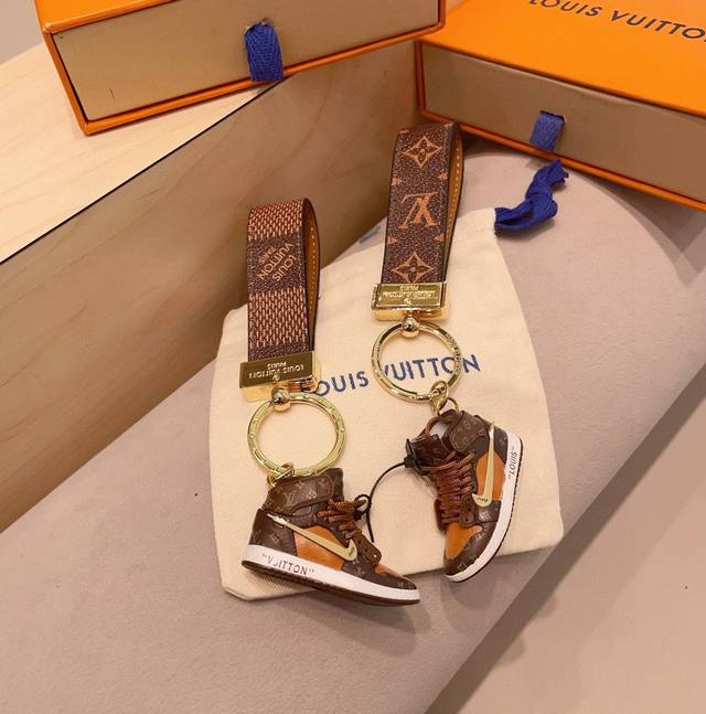 LV Classic Monogram Checkerboard Keychain, Collaboration with Nike Mini Shoe Cha