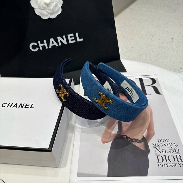 Comes with packaging box. Celine Arc de Triomphe new denim headband, fashionable
