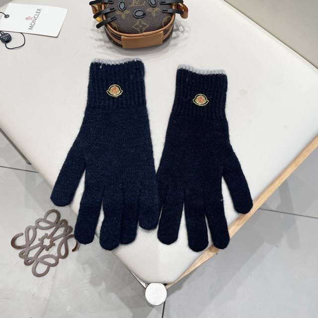 Moncler wool knit gloves for women, autumn and winter, windproof, warm, fingerle