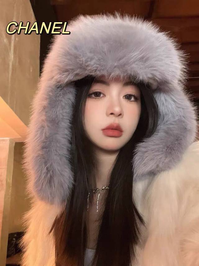 Chanel fox fur Lei Feng hat for women, winter ear protection, warm, children's,